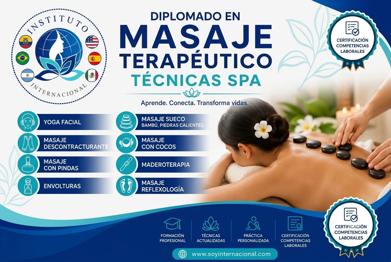 🌿 DIPLOMADO EN MASAJE TERAPÉUTICO Y TÉCNICAS SPA